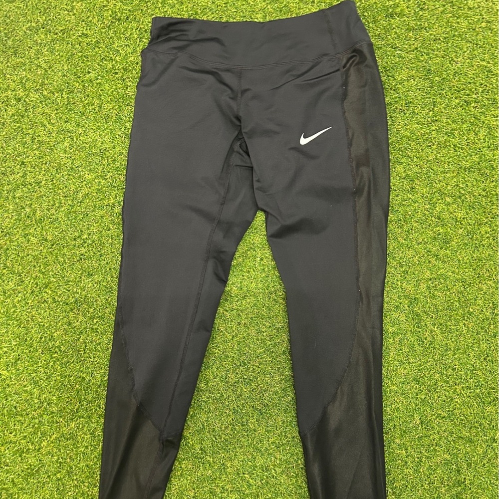 Nike Dri-FIT Black Running Leggings Womens Small Shiny Panel Athletic Tights